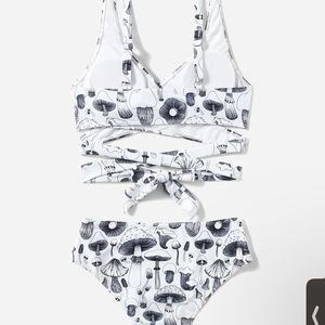 Two piece high waisted swimsuit. Large. Mushroom printed